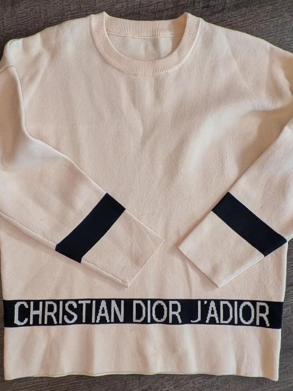 Dior Cream Crewneck Sweater with Black Logo Band